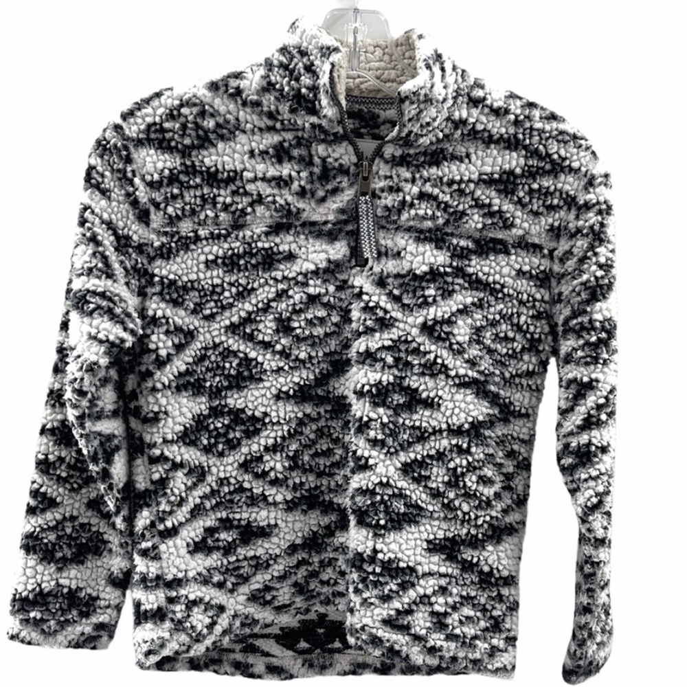 Cuddly Sherpa Aztec Print Pullover Black White Size 7-8